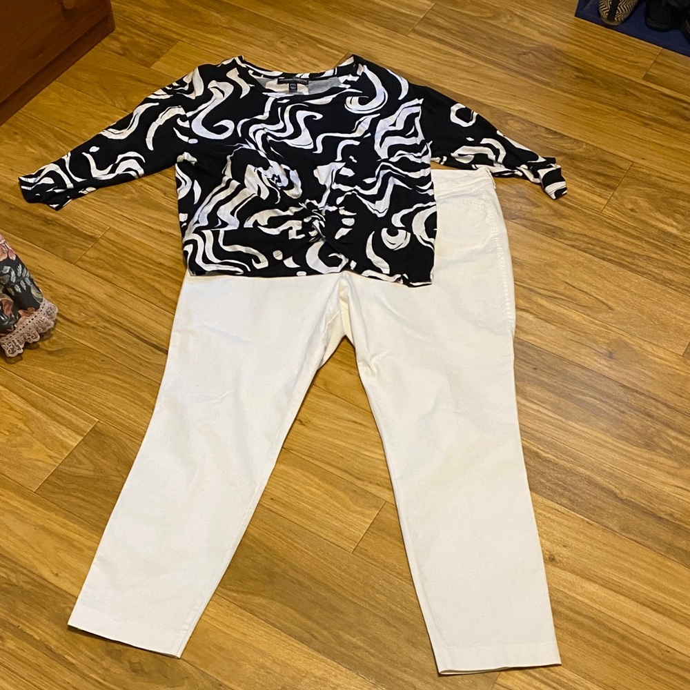 Bundle Old Navy Black white pixie pants; size 16 w black/white top; size PXL